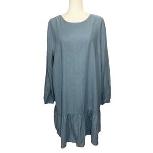 Next Blue Linen Blend Midi Dress Sz. 16 Lagenlook Flowy Cut Out Tie Back